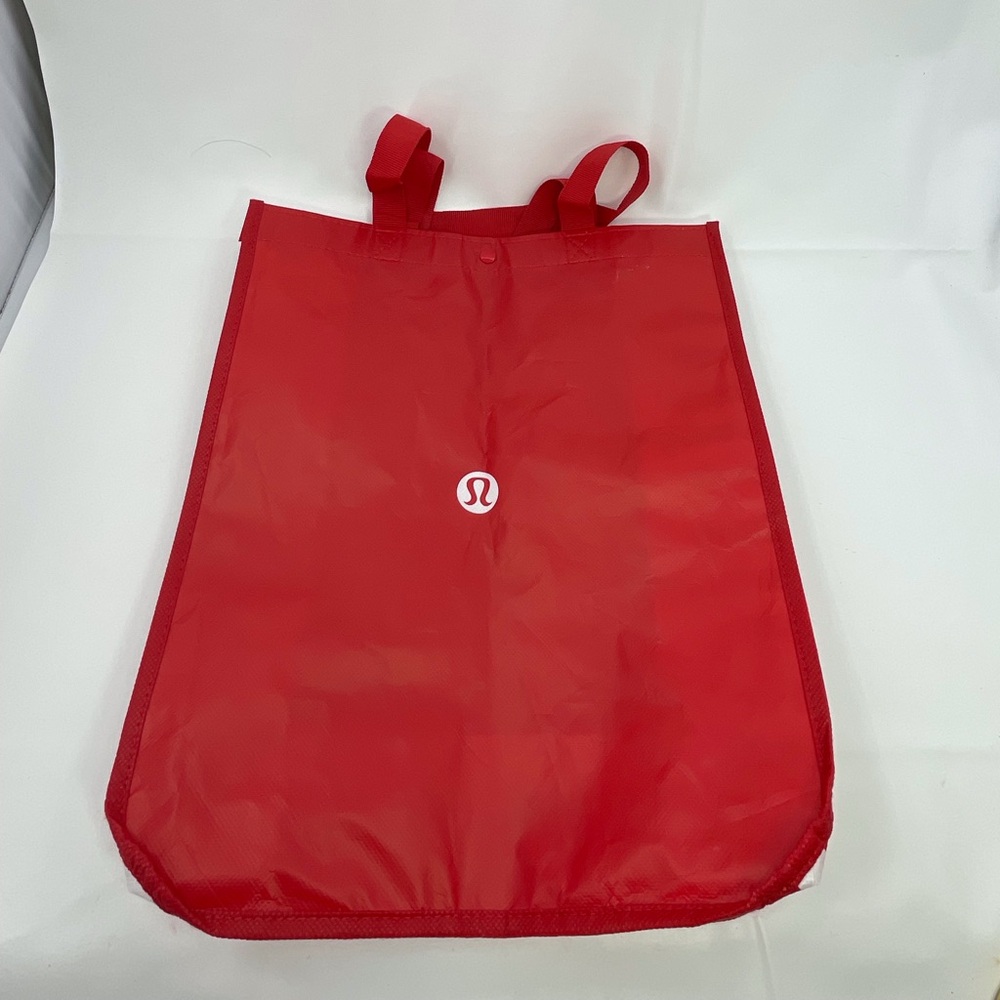 Lululemon Reusable Shopping Bag Tote Red White Large 16" x 14" x 6" with Snap